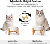 Elevated Cat Water Bowl, Ceramic Raised Cat Food Bowl with Adjustable Bamboo Stand, 5.1" Compact - Small / Pink - image 3