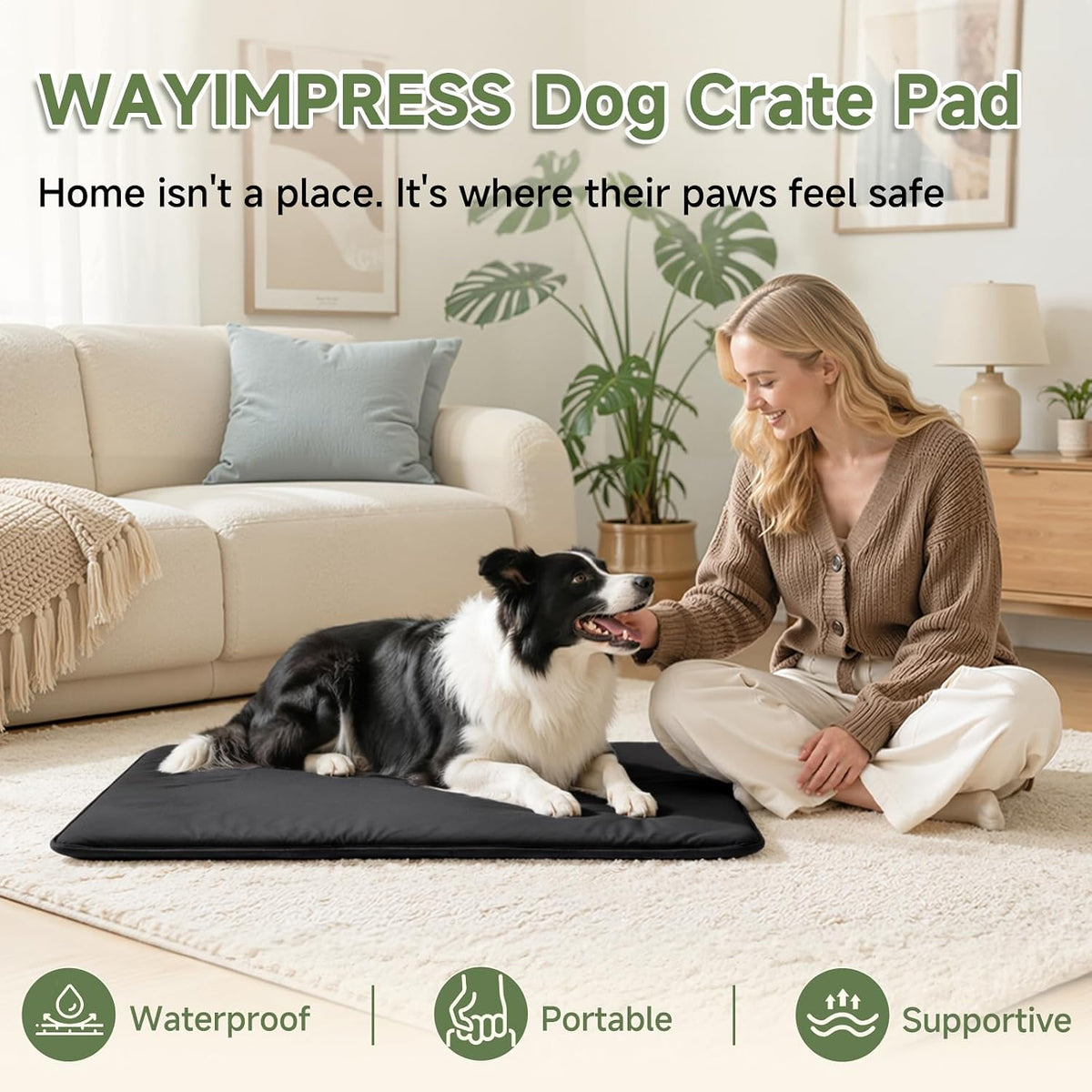 Outdoor XL Dog Crate Pad Bed, Waterproof Wipeable Mat, 41" - Black / 47"L x 29"W x 1.2"Th - image 4