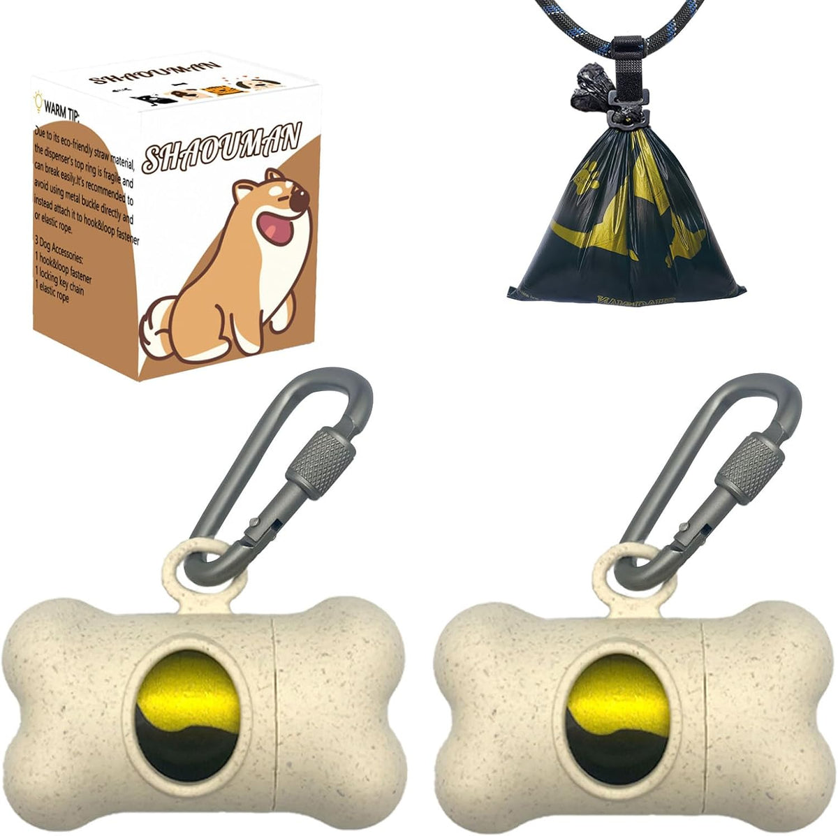 Bone-Shaped Dog Poop Bag Holder for Leash - Beige / 30 Count (Pack of 1)