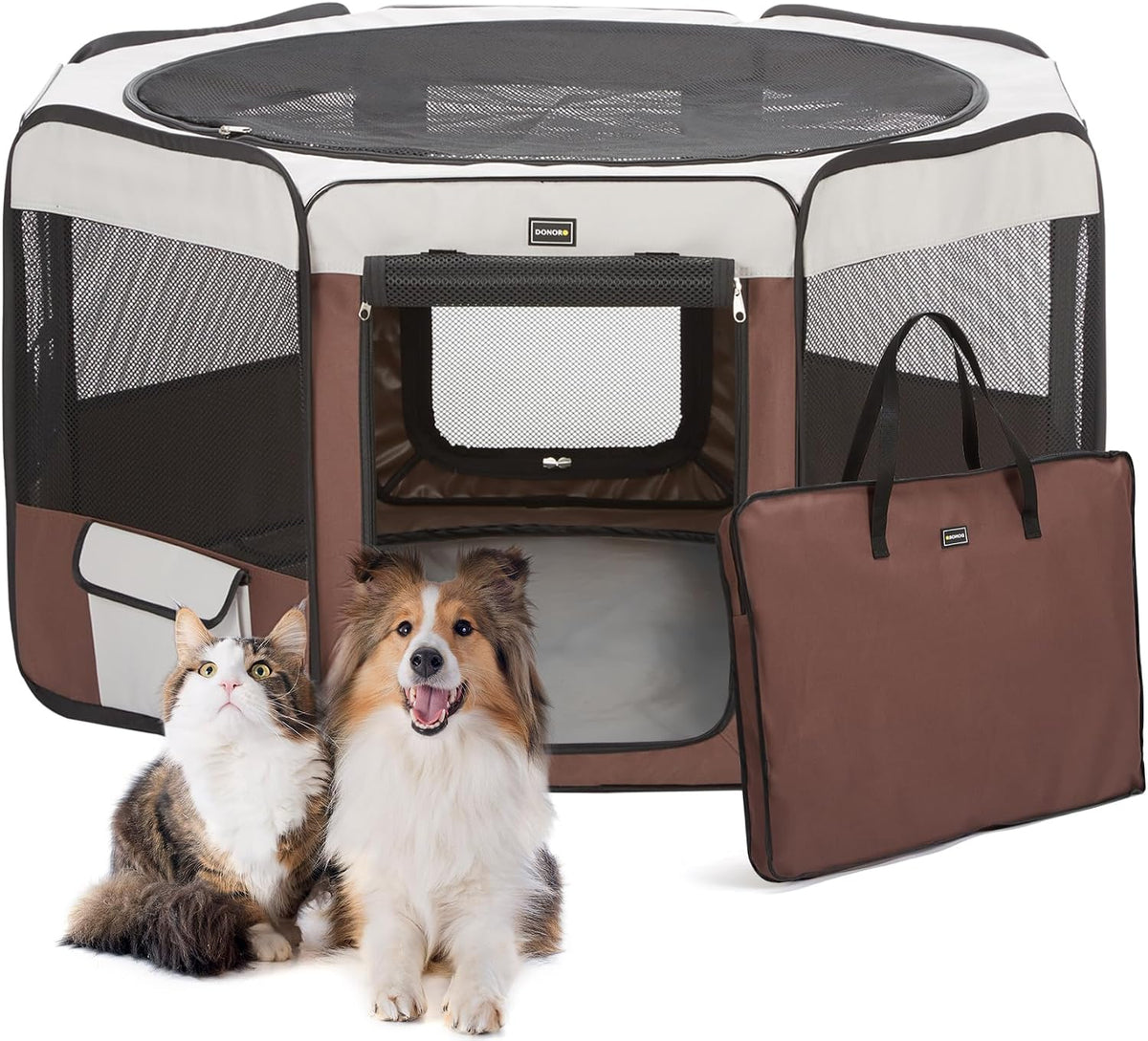 Dog Playpen Portable Pet Play Pens for Small Dog/Cat/Rabbit/Chicks - Brown / 8 / Extra Large (55"x55"x30")