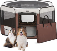 Dog Playpen Portable Pet Play Pens for Small Dog/Cat/Rabbit/Chicks - Brown / 8 / Extra Large (55"x55"x30")