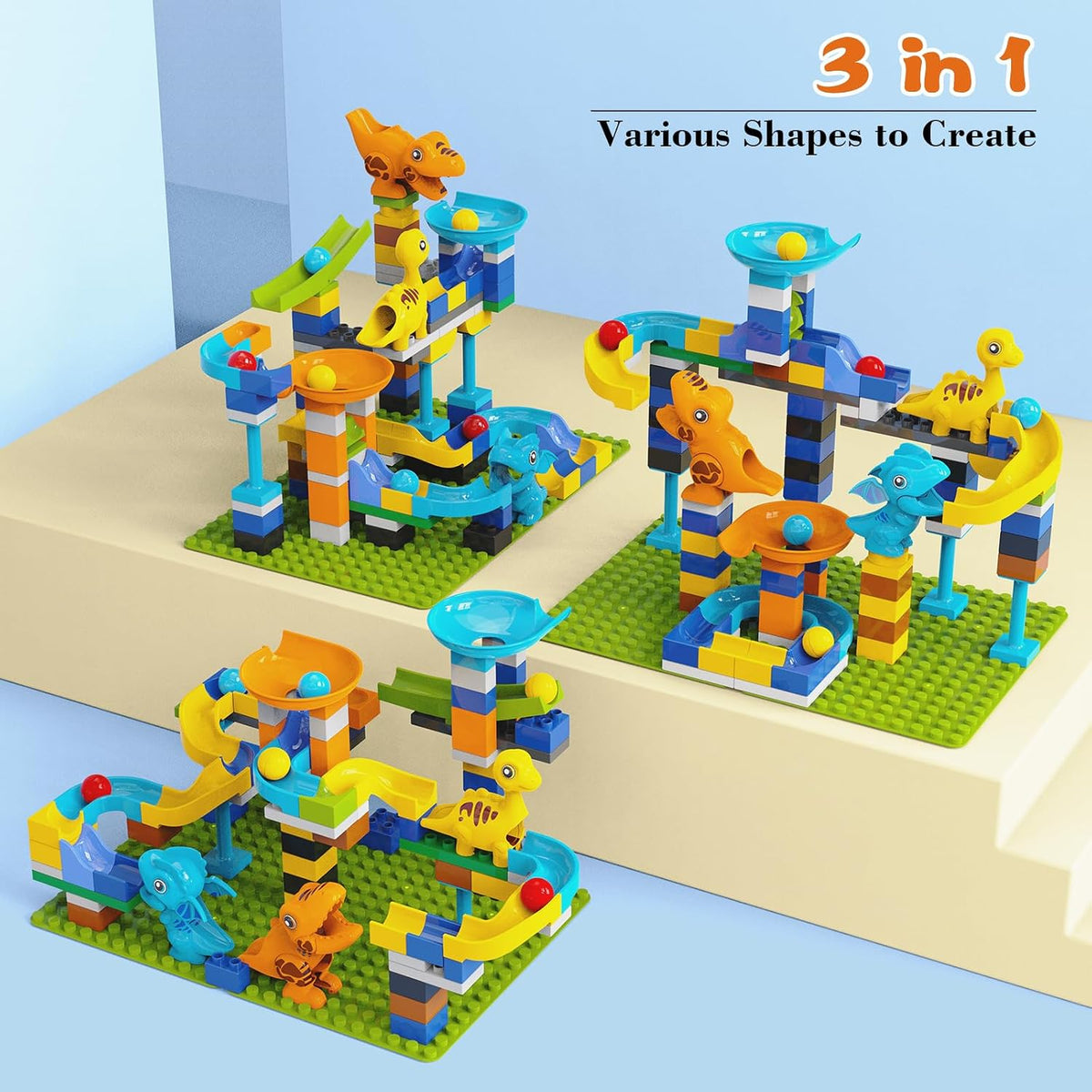 Anpcso 128 piece marble run building blocks set with ring toss rings - view 7