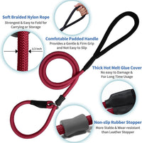 Strong Slip Rope Dog Training Leash - 1/2" x 4ft / Wine Red - image 4