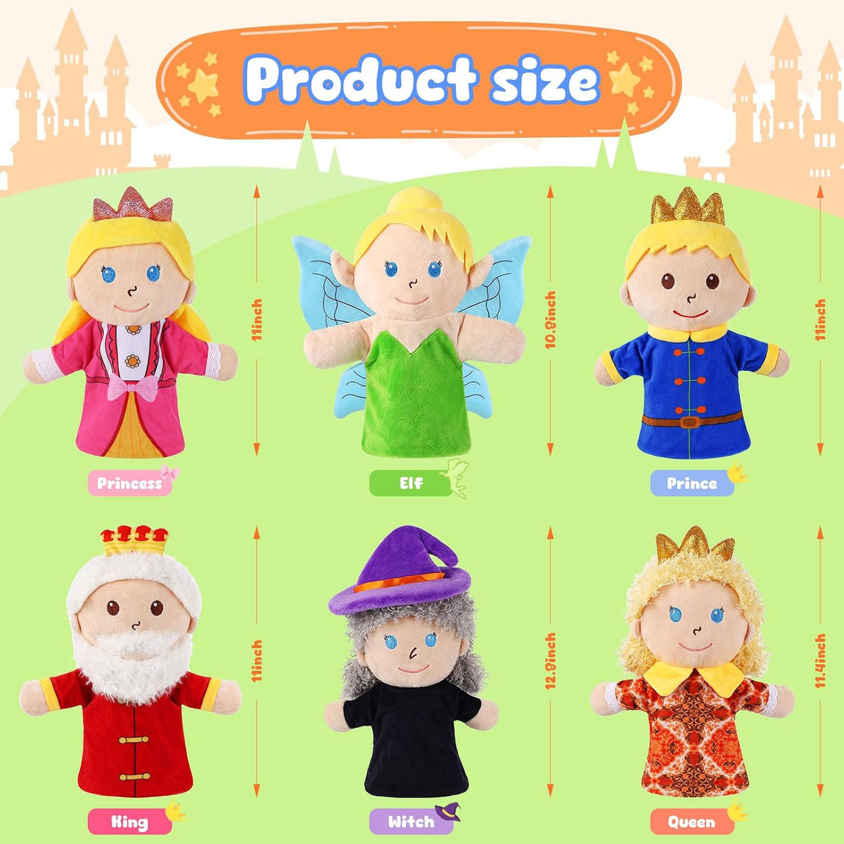 6 Pcs Family Hand Puppets 12 Inch Grandparents, Mom & Dad - 6 Cartoon Characters - image 3
