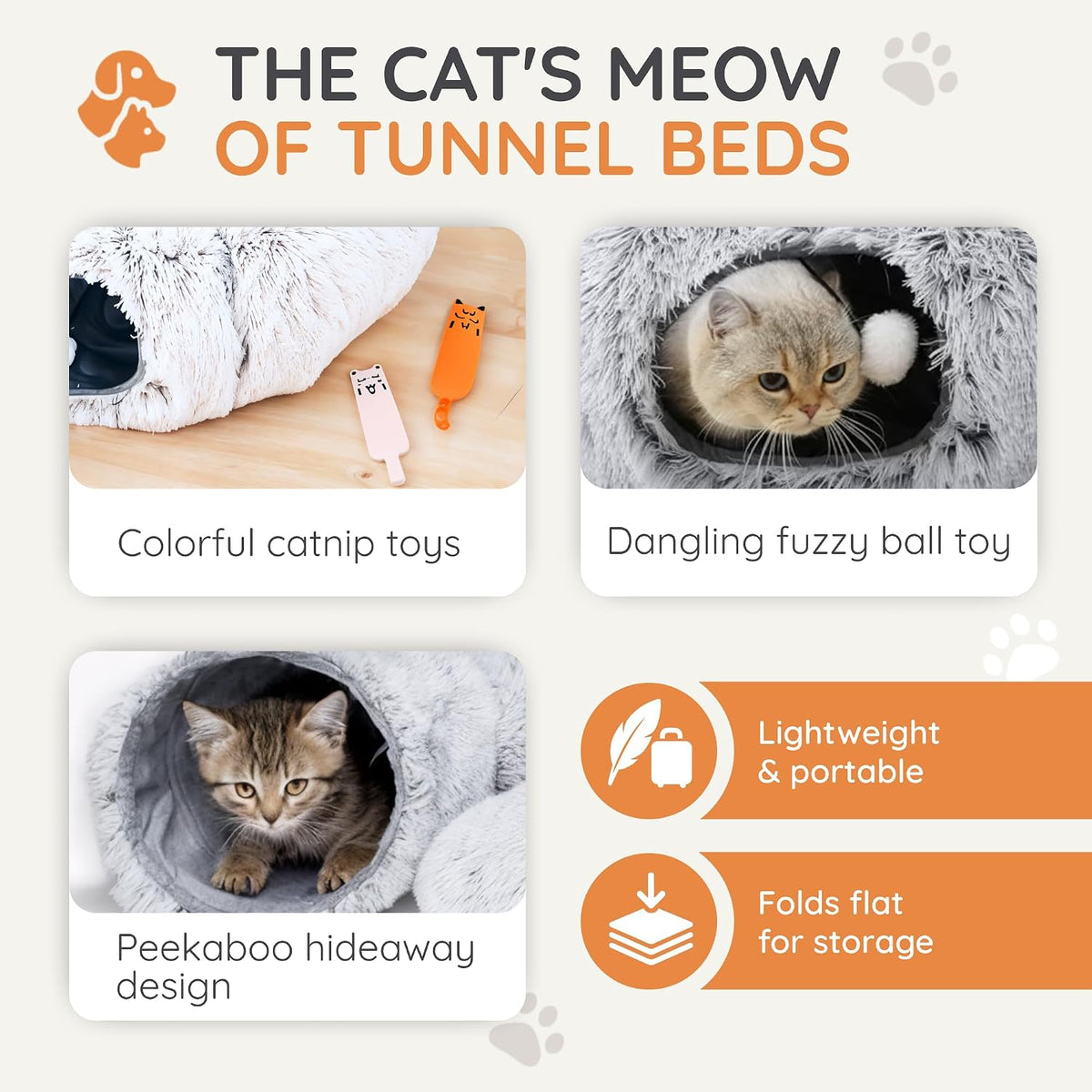 3-in-1 Cat Tunnel Bed – Cat Tunnels & Cat Beds for Indoor Cats with Catnip Toys – Cat Bed Cave - image 2