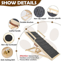 Dog Ramp for Couch, Bed or Car, Wooden 44" Long Pet Stairs for Small & Large Old Dogs & Cats, Hold up to 200lb, 5 Adjustable Height from 14.96" to 22", Portable Doggie Steps, Excellent Traction