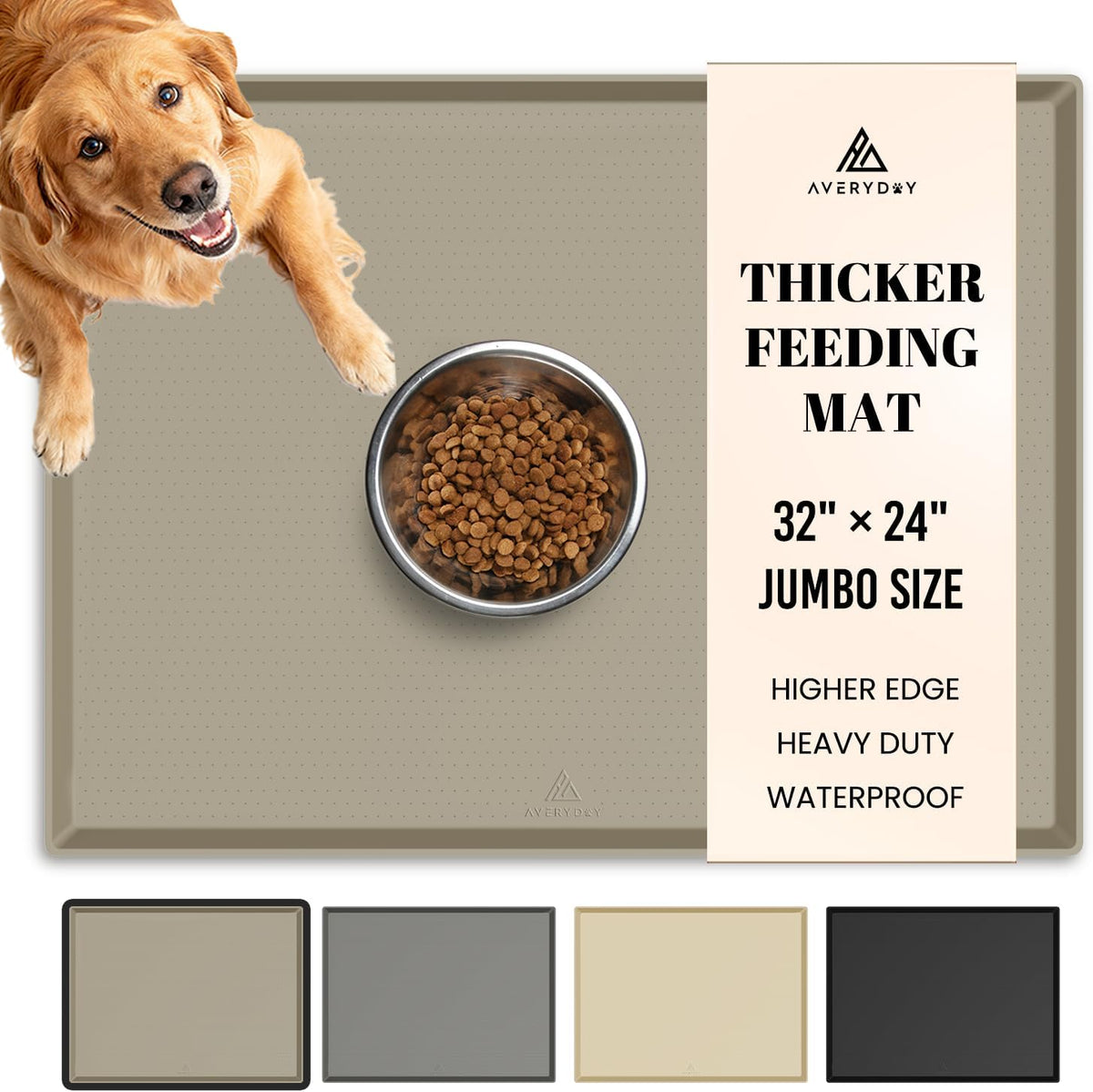 AVERYDAY 32x24 Waterproof Silicone Dog Food Mat - Sand Beige / 32" x 24"