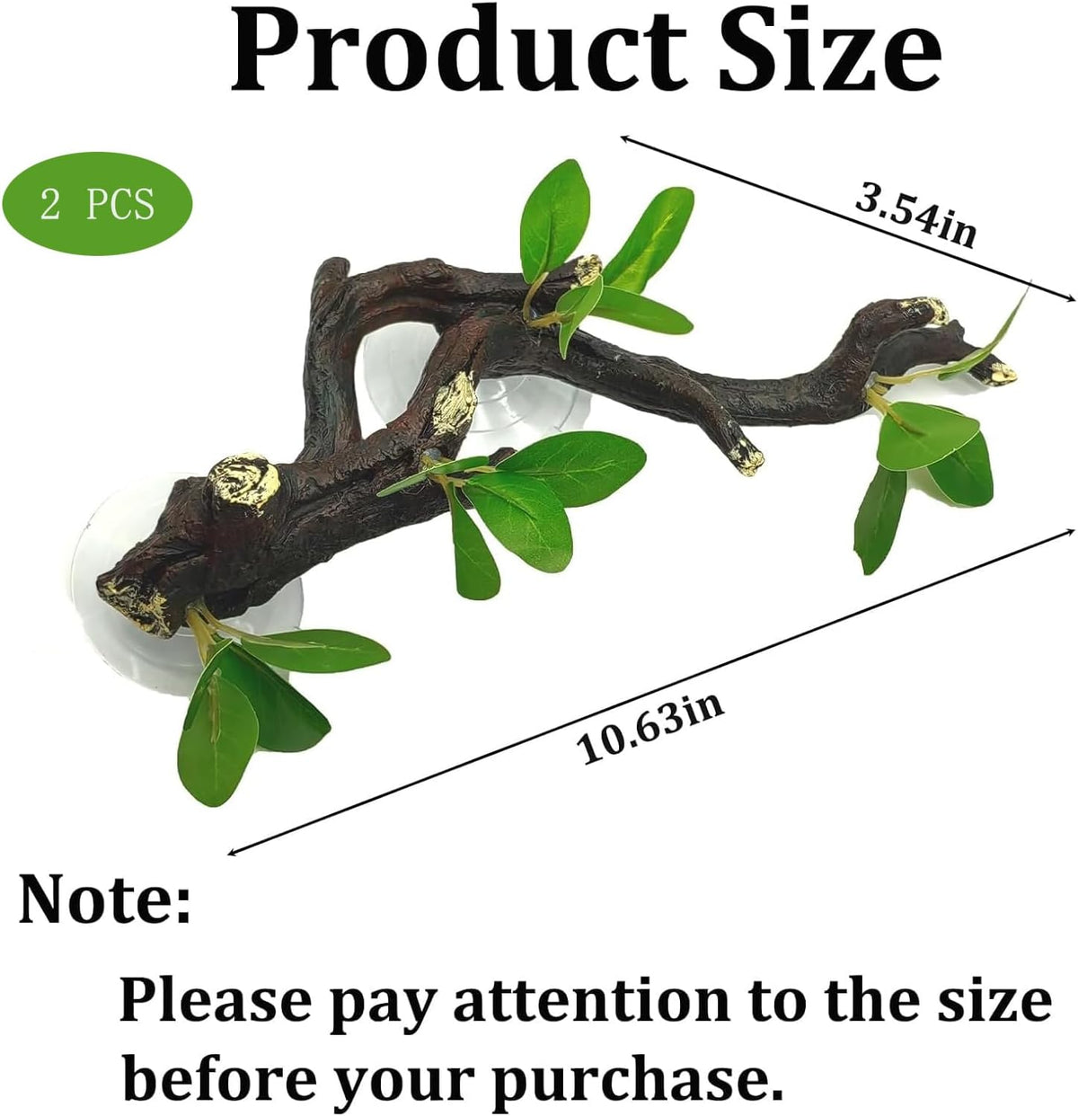 PINVNBY Reptile Corner Branch Resin Climb Tree Branch Decor - S 2PCS green Elliptical leaf - image 3