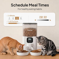 VOLUAS Automatic Cat Feeder for Two Cats with Dual Stainless Bowls - White Transparent / 6L - image 2