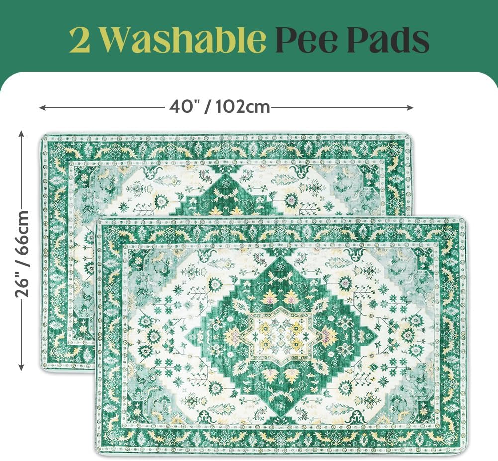 Washable Pee Pads for Dogs, Non-Slip Potty Pads - Green Medallion / 40"x26" (Pack of 2) - image 2