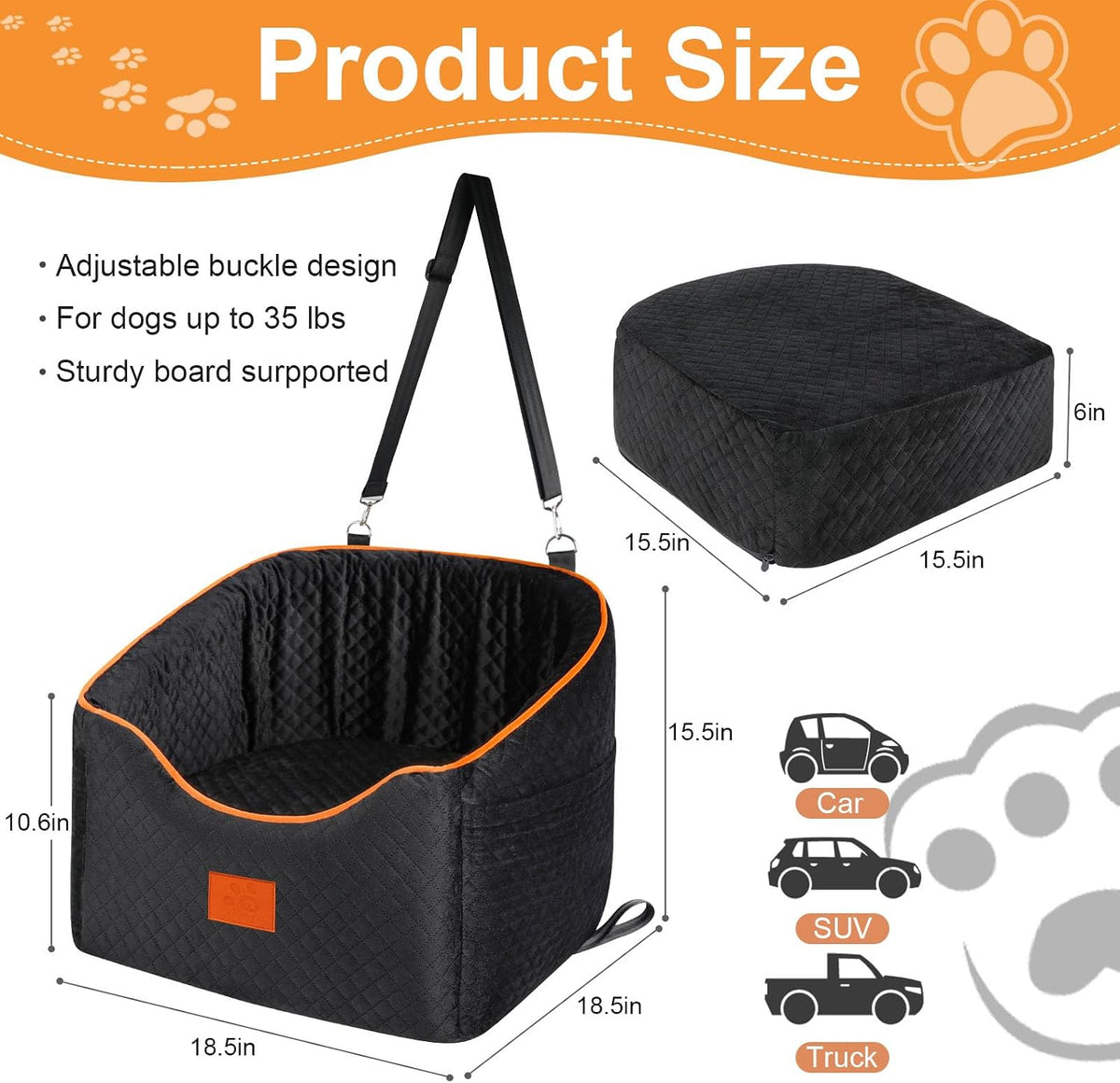 XIEEAOZEE Dog Car Seat for Small/Medium Dogs & Cats Under – Essentials for Dogs - Black - image 2