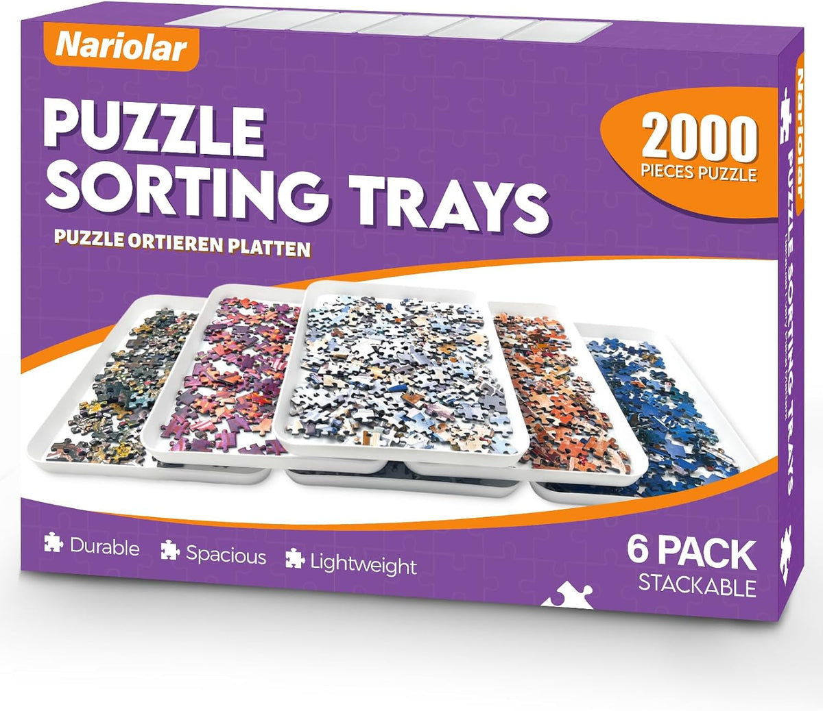 Nariolar extra-large stackable puzzle sorting trays in 6 colors
