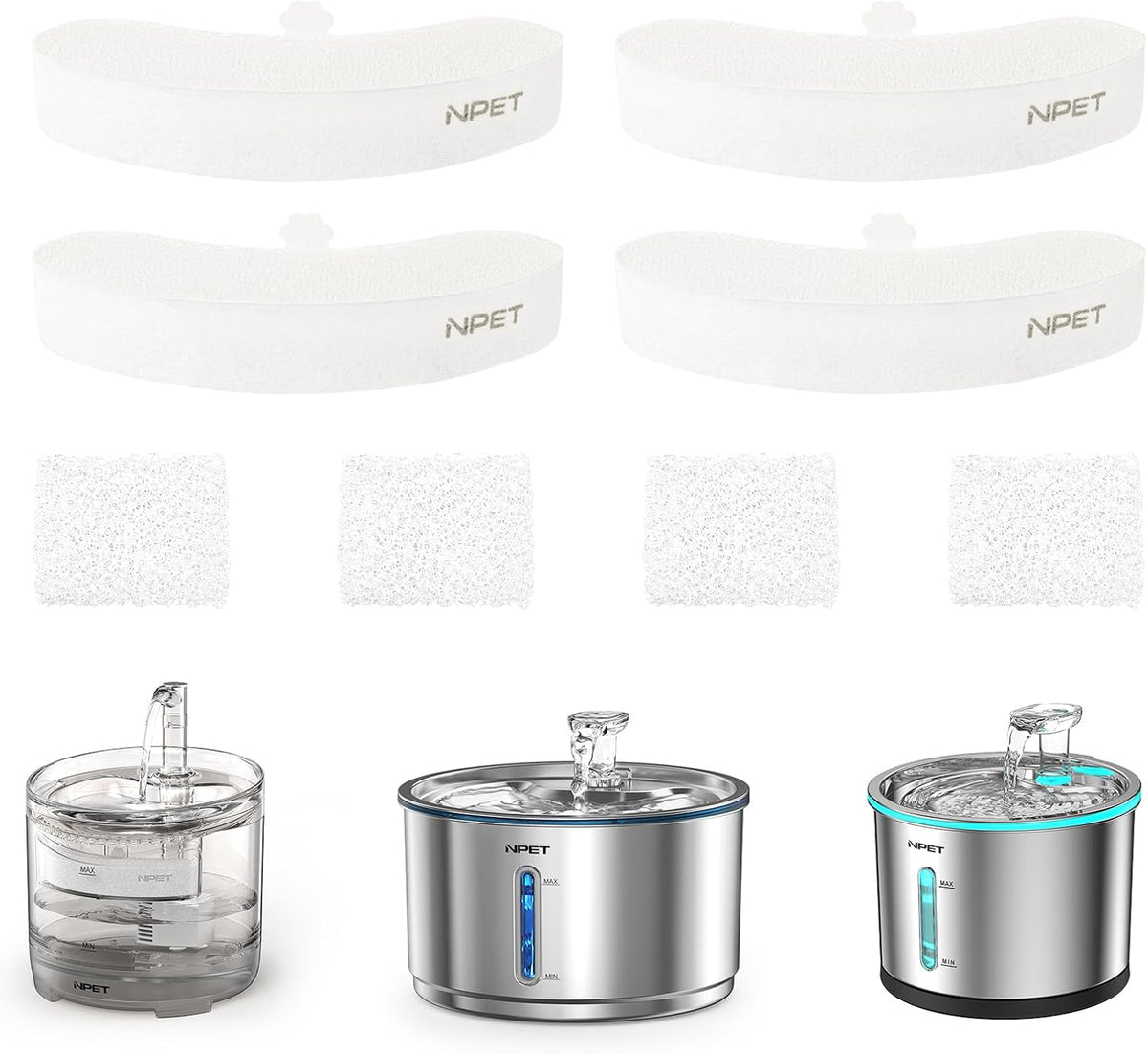 NPET Replacement Filters for Cat Water Fountain WF050/WF210Plus - 4pcs for WF050/WF210/WF210plus
