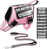 Service Dog Vest Harness and Leash Set+10 Patches - Small / Pink