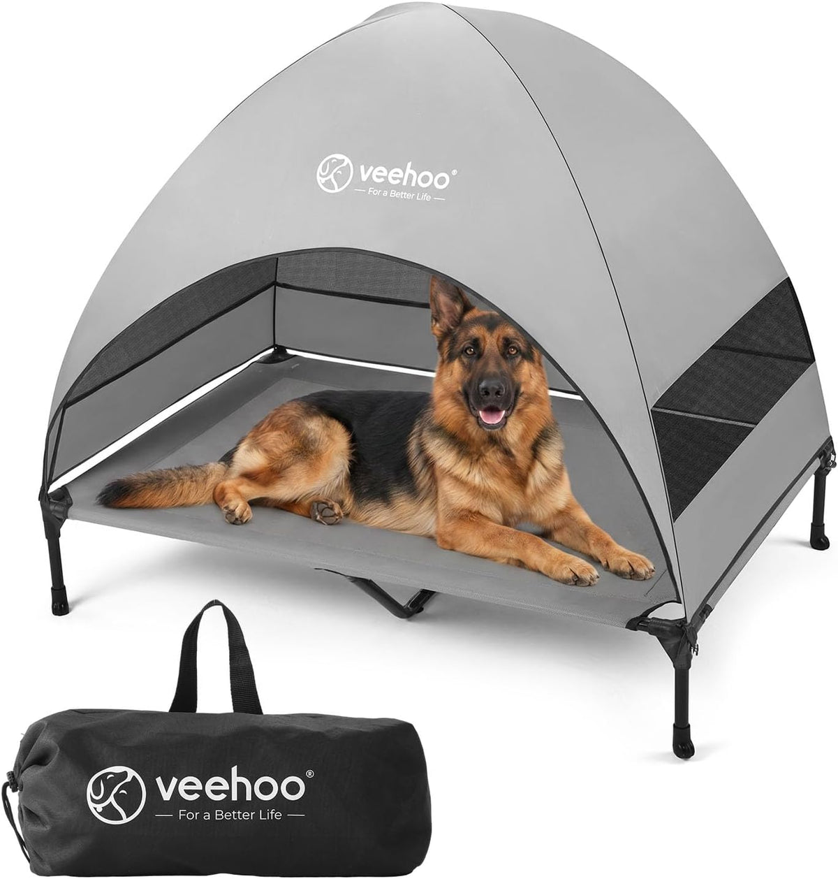 Veehoo Outdoor Dog Bed with Canopy - Grey / 49.0"L x 33.0"W x 43.5"Th