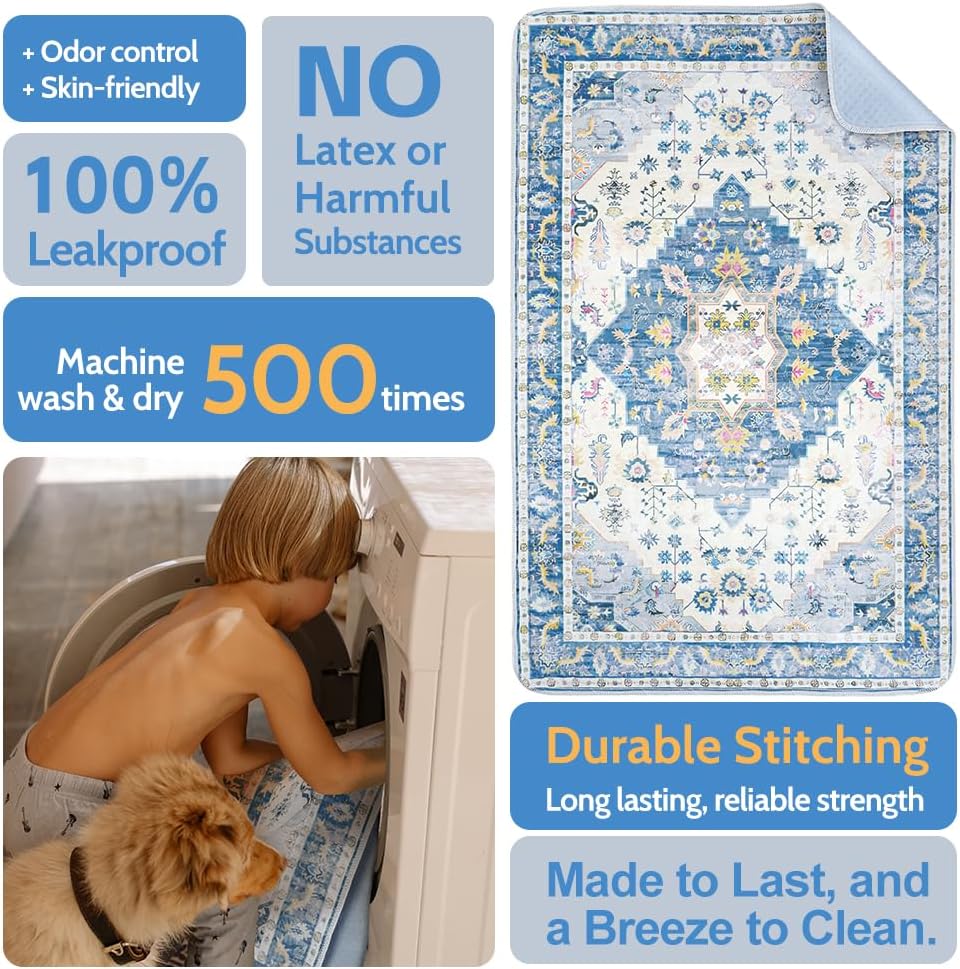 Washable Pee Pads for Dogs, Non-Slip Potty Pads - Blue Medallion / 60"x48" (Pack of 2) - image 3