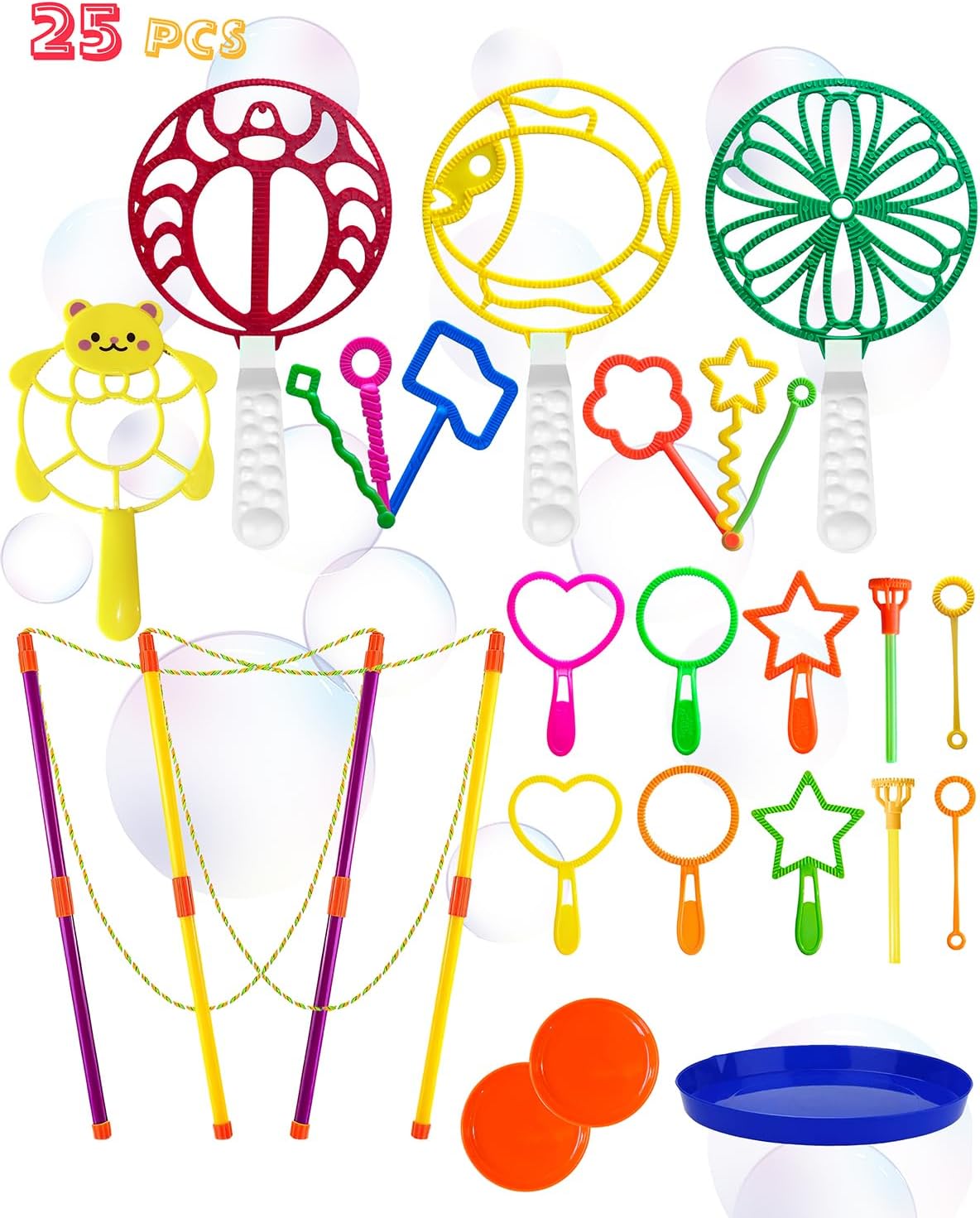 Unistylar giant bubble wands set, 22 pieces with double-handled rope wands and bubble trays