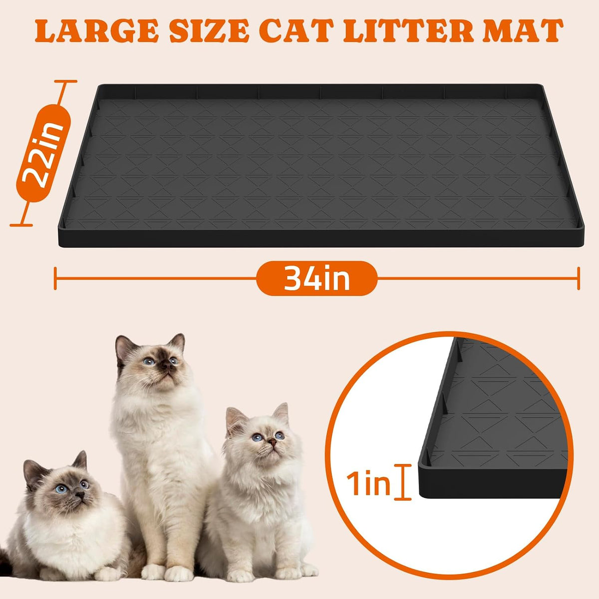 2 Pack Silicone Cat Litter Mat 34 x 22 in, Easy to Clean - Black / 2 Pack - image 4