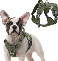 rabbitgoo Tactical Dog Harness for Small Dogs, No Pull Military Service Vest with Handle & Molle, Easy Control for Training Walking, Adjustable Reflective Straps, Green camo, S