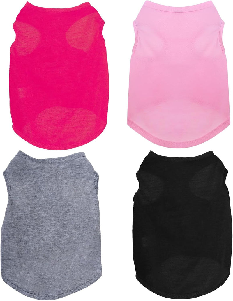 4 Pcs Cat Shirts Solid Color Dog Clothes Summer Sleeveless Pet T - Black,Pink,Grey,Rose red / X-Small