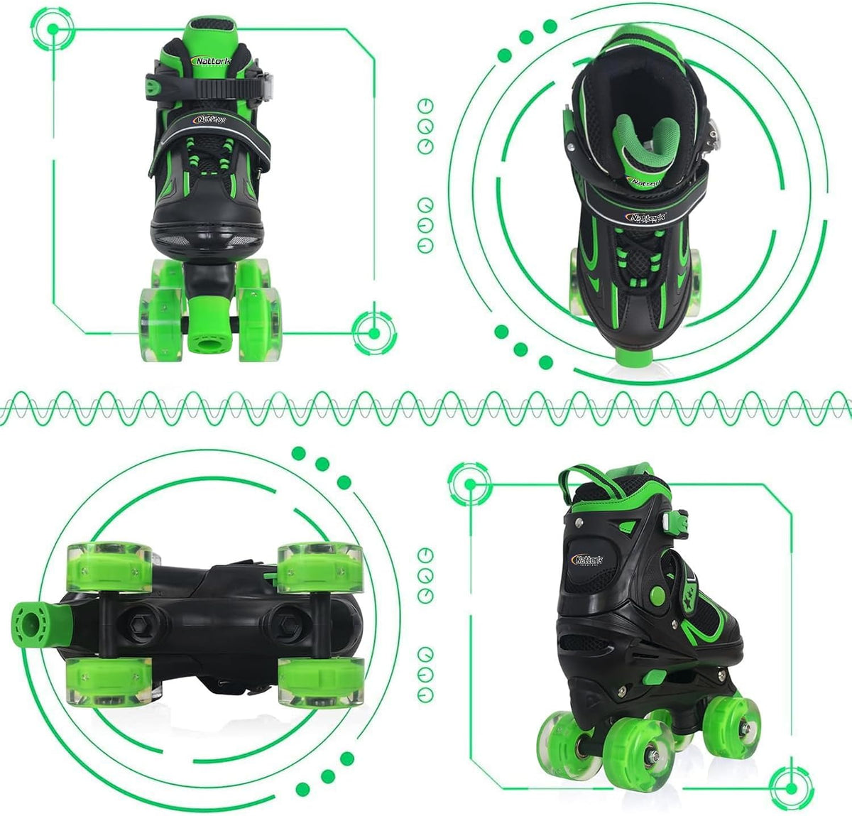 Kids Roller Skates for Boys - Green / Small(10C-13C) - image 3
