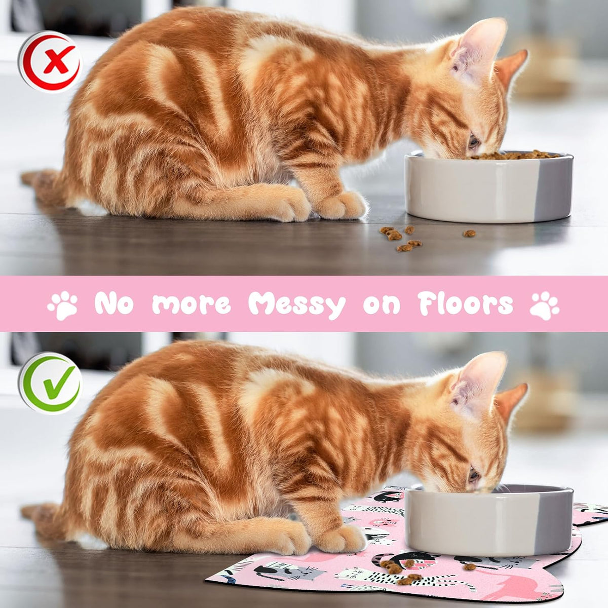 Cat Food Mats for Floor, Dog Pet Water Bowl Feeding Placemats for Food and Water Grey 17.7 * 9.8 - Light Pink / 17.7"L x 9.8"W - image 4