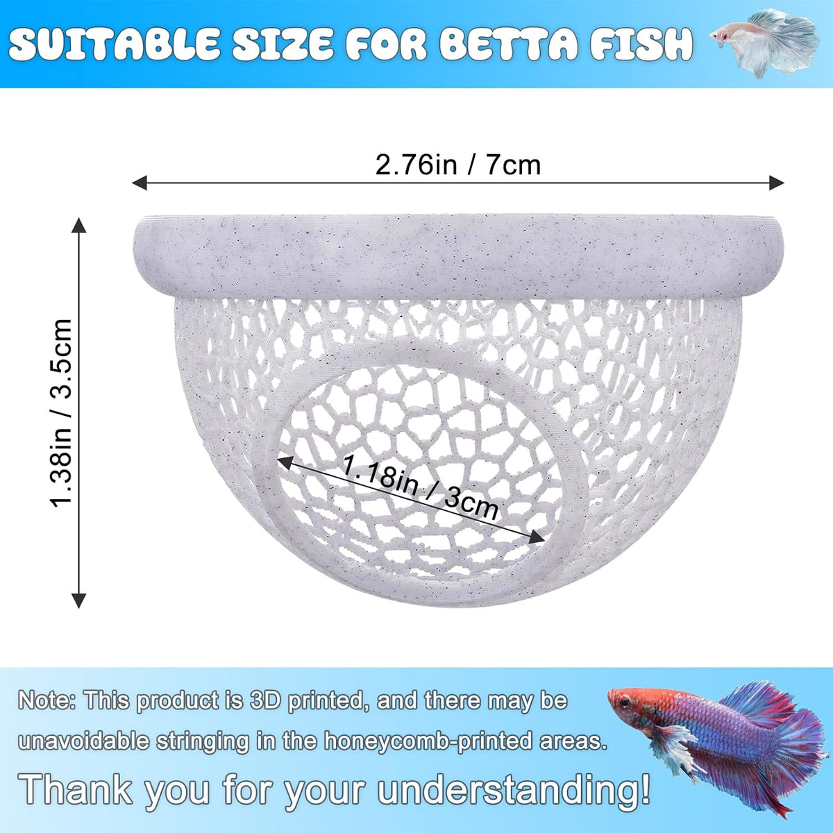 Floating Betta Hide & Shrimp Cave, 3D Printed Aquarium Decor - Grey - image 2
