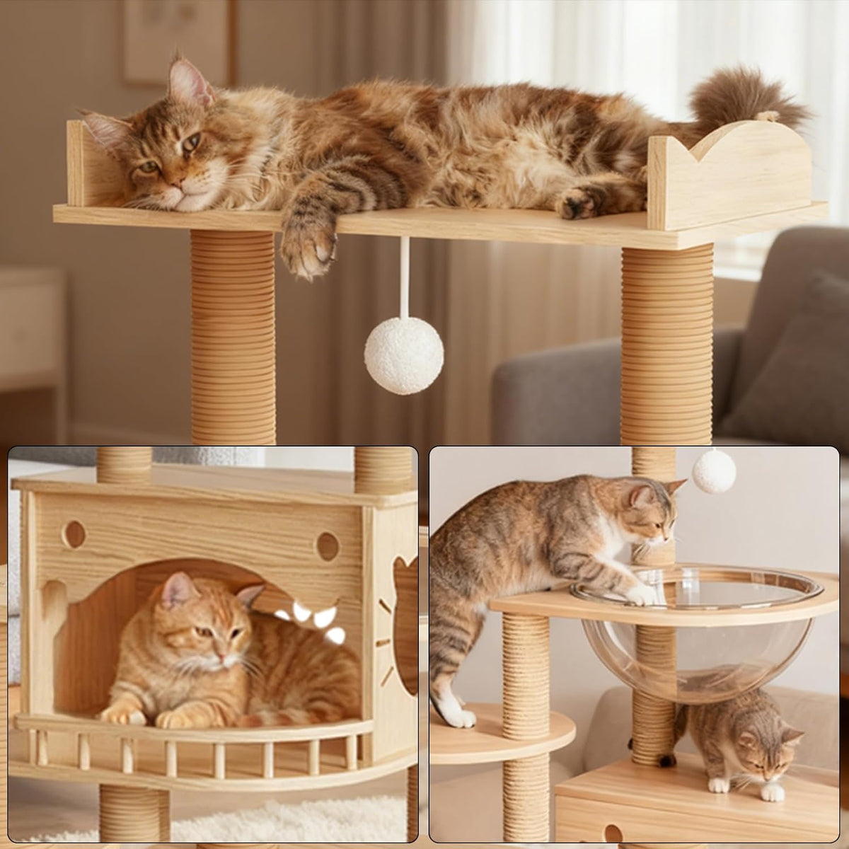 KVIDA 56.7" Solid Wood Cat Tree for Large Cats - image 3