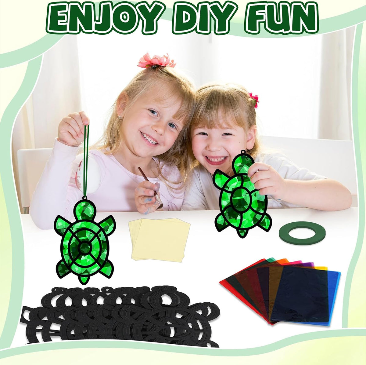 QOUBAI 32 Sets Halloween Bats Suncatchers Craft Kit DIY Window - Turtle - image 4