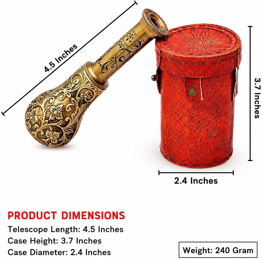 collectiblesBuy 6 inch brass spyglass, Dollond London handheld telescope with leather case - view 2