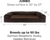 Furhaven Orthopedic Dog Bed for Large Dogs w/ Removable Bolsters & Washable Cover, For Dogs Up to 95 lbs - Sherpa & Chenille Sofa - Coffee, Jumbo/XL