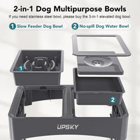 UPSKY 2-in-1 Elevated Dog Bowls Set with 4 Height Adjustable Stand - A-Water Bowl+Slow Feeder (Grey) - image 3