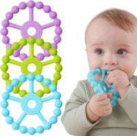 3 Pack Ring Teether Baby Infant Toys, Baby Essentials - Light Purple Green Blue