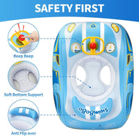 Toddler Float Inflatable Baby Swim Float with Canopy and Seat Pool - Blue Car with Steering Wheel - image 2