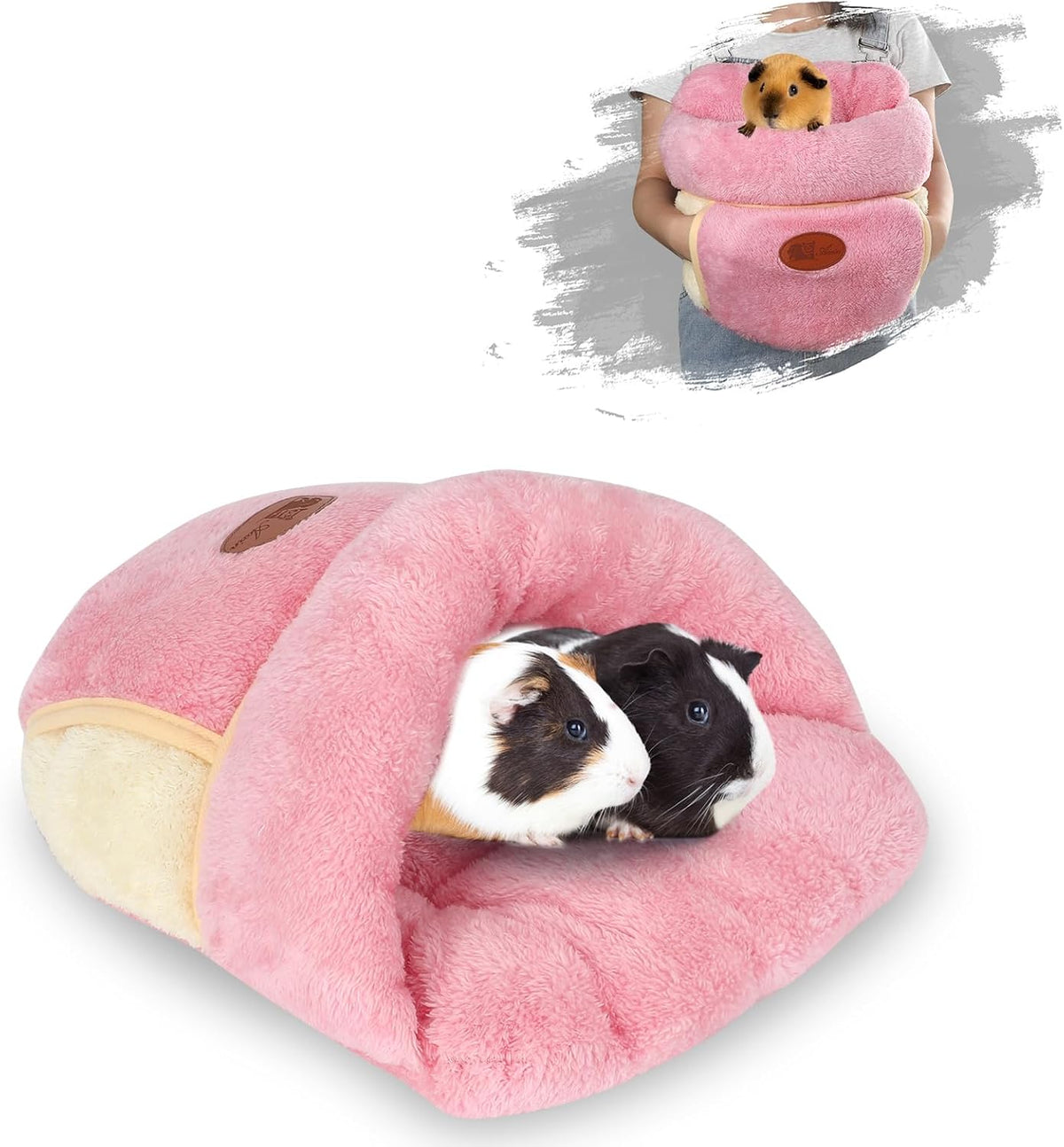 YUEPET Guinea Pig Bed Cuddle Cave, Warm Fleece Hideout - Pink / 1PCS