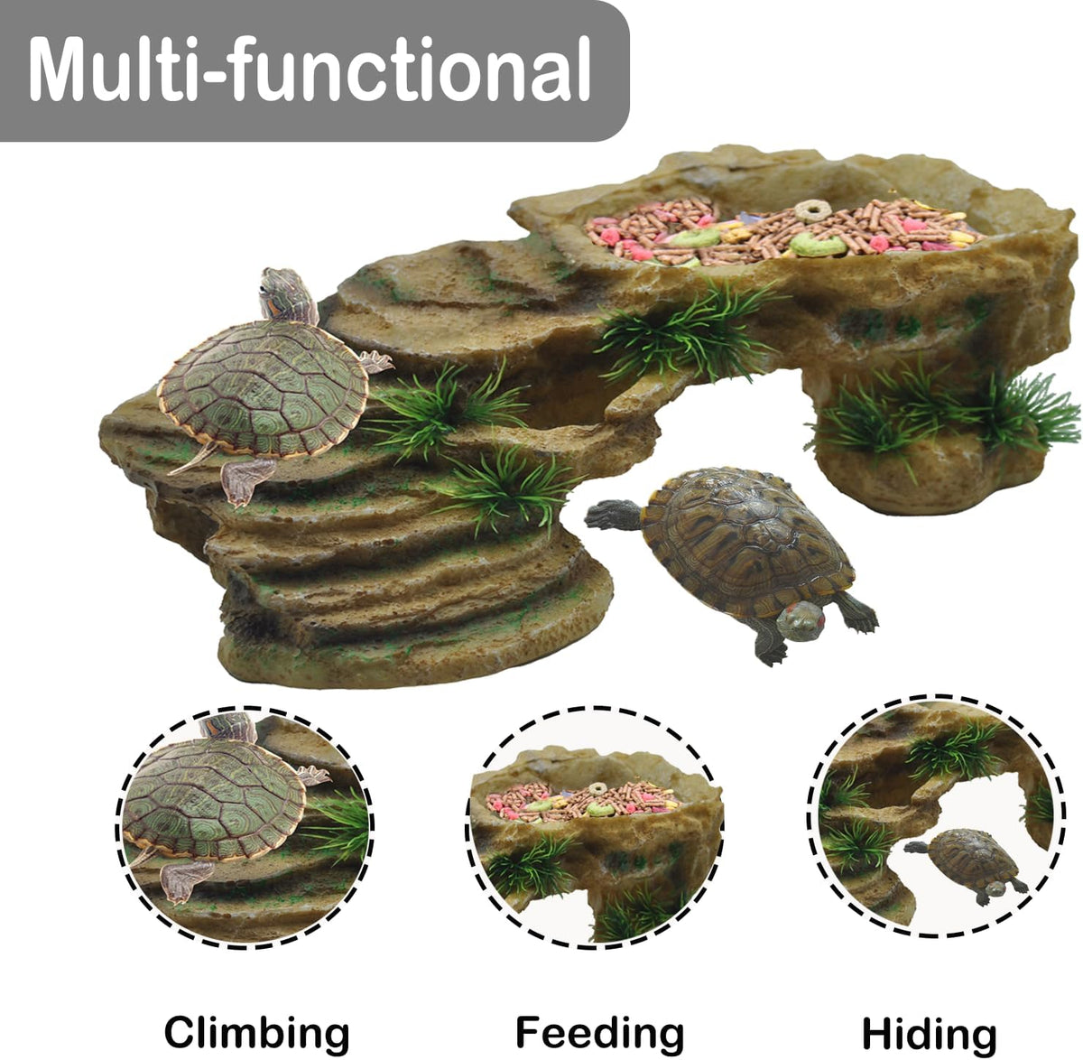 Turtle Basking Platform,Resin Bearded Dragon Basking Platform Reptile Habitat Cave Climbing Ramp - Rustic / Brown - image 2