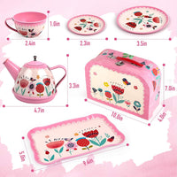 D-FantiX 15 piece pink tin tea party set with teapot, cups, saucers and suitcase - view 4