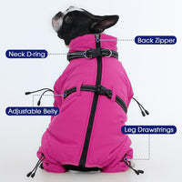 Full Body Dog Coat,Warm Dog Fleece Jackets with Harness Built in Windproof Dogs Snowsuit Zip up Pet - Rose Red / Large - image 4