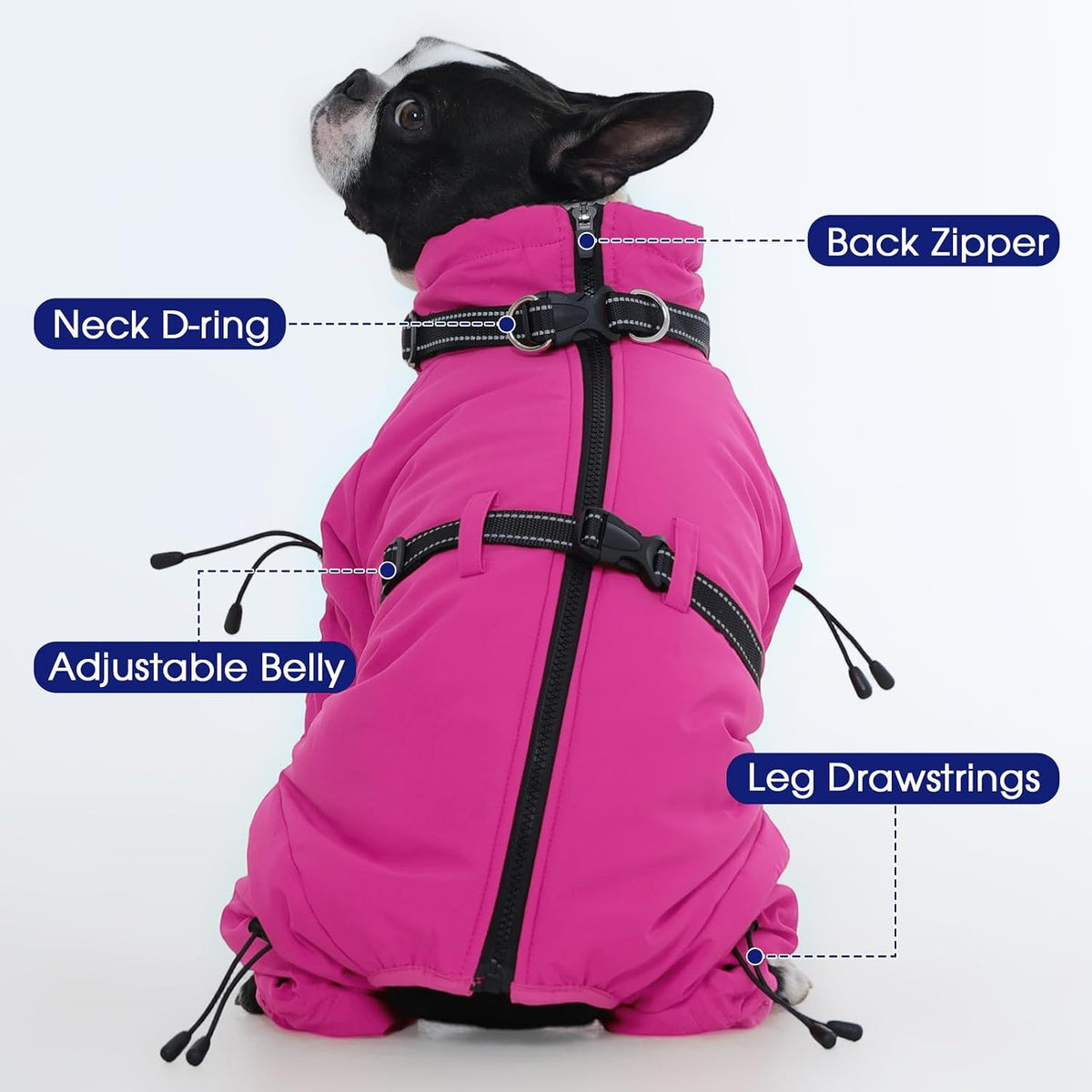 Full Body Dog Coat,Warm Dog Fleece Jackets with Harness Built in Windproof Dogs Snowsuit Zip up Pet - Rose Red / Large - image 4