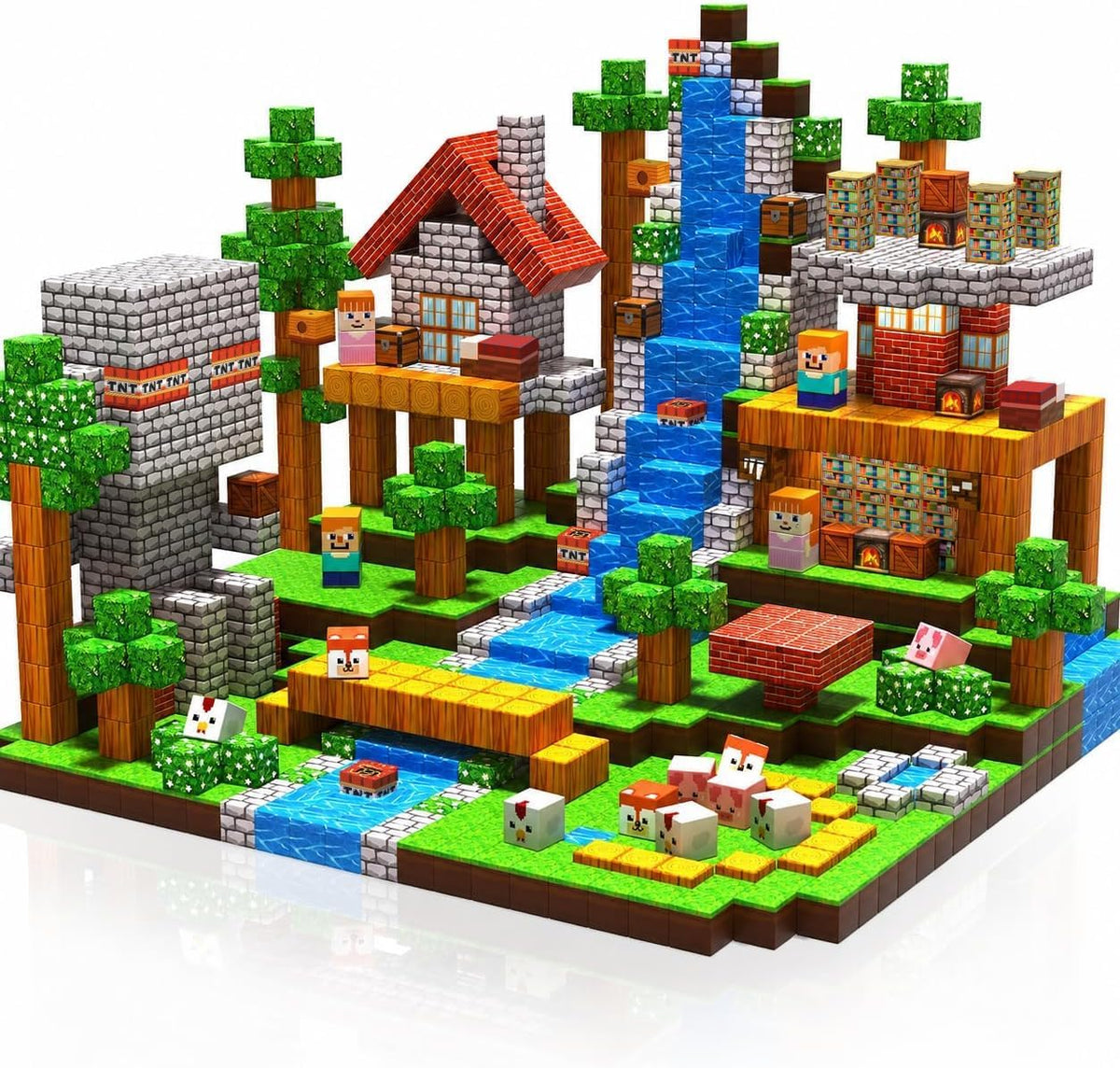 Annexfun 150PCS Magnetic Blocks, Magnetic Building Blocks - Forest Windmill Home