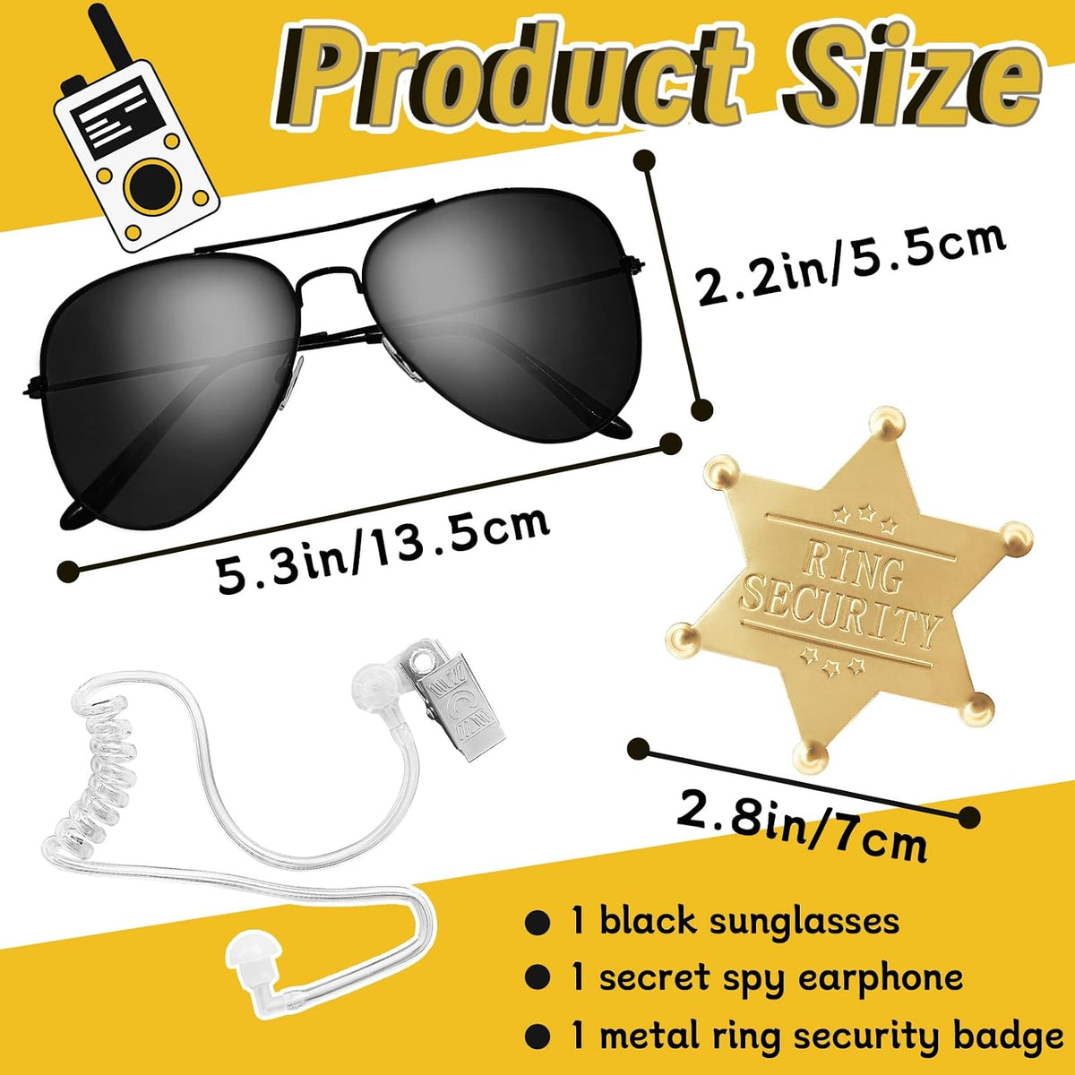 OJYUDD ring bearer security set with metal badge, sunglasses and spy earpiece - view 2
