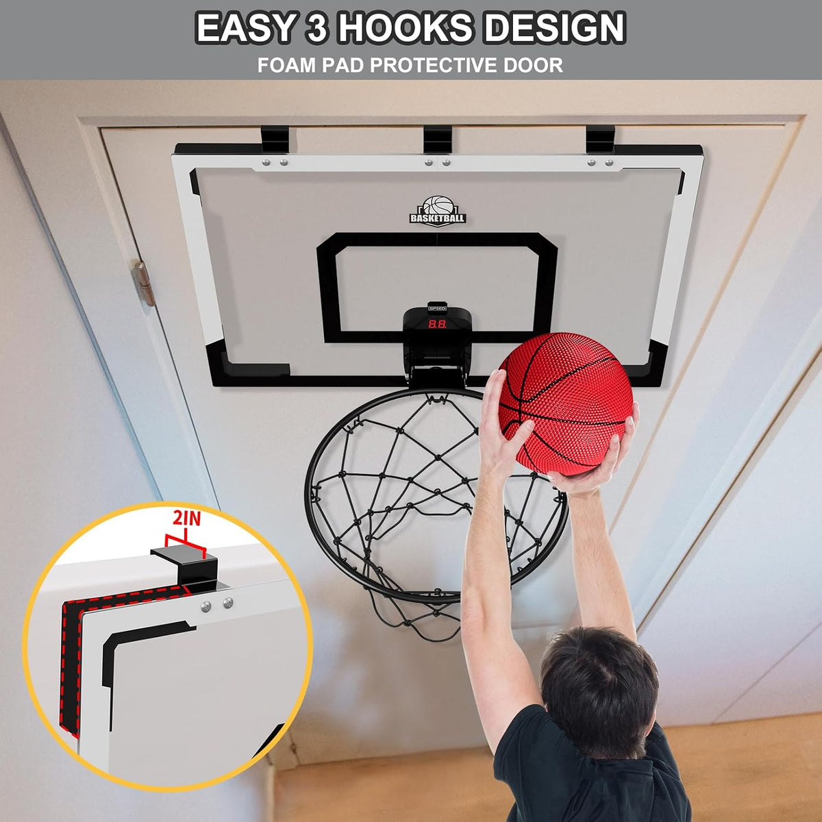 HYES over the door basketball hoop with 24x16 inch backboard and break-away rim - view 12