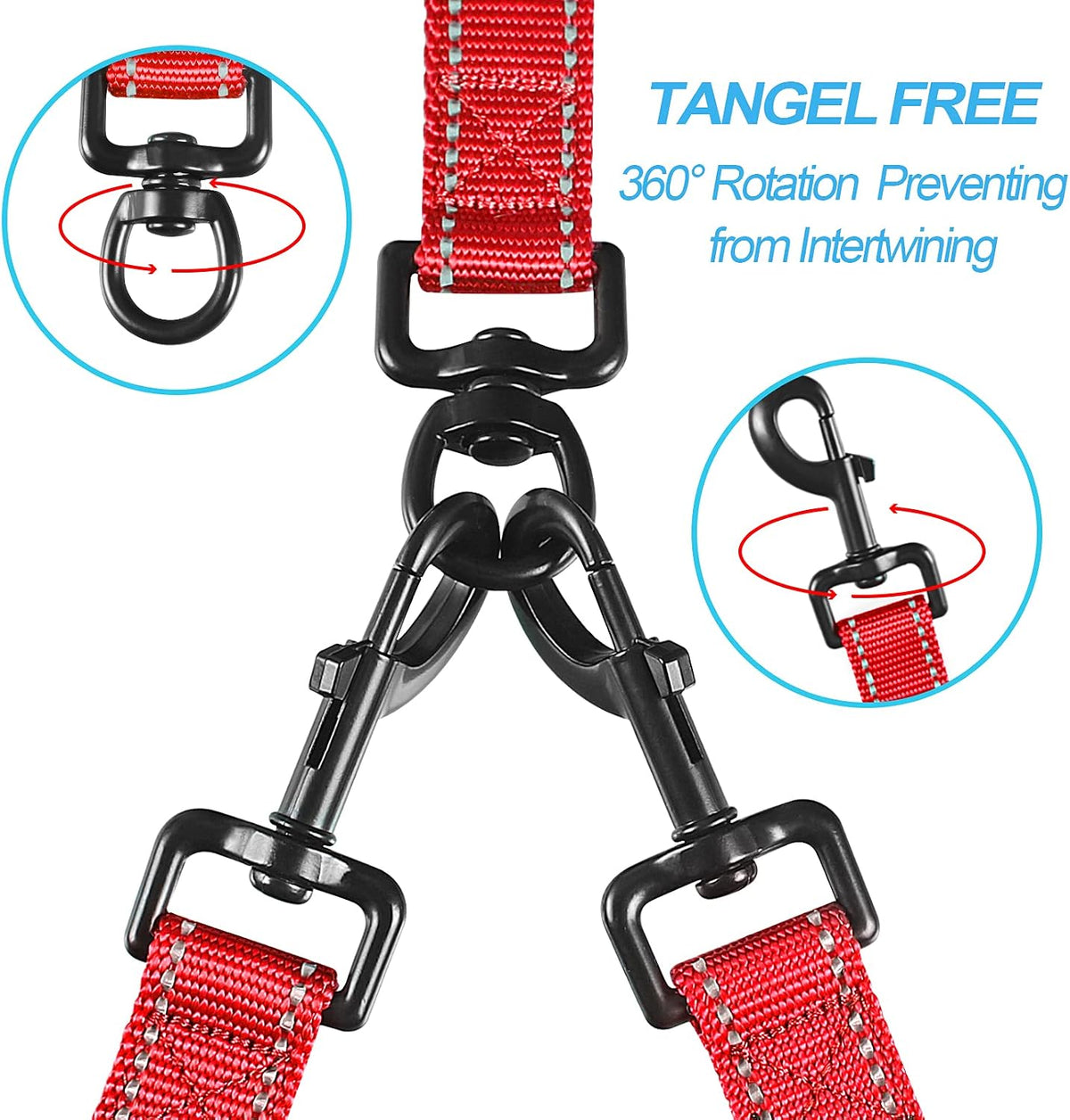 Double Dog Leash, No Tangle Dual Leash - Red - image 2