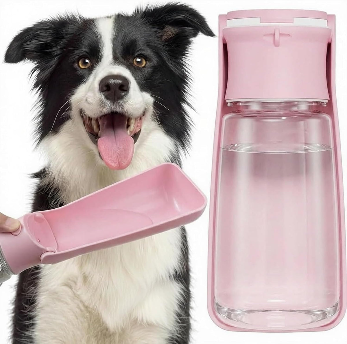 Portable Dog Water Bottle Dispenser [Leak Proof & Foldable] Dog - Pink / 19OZ
