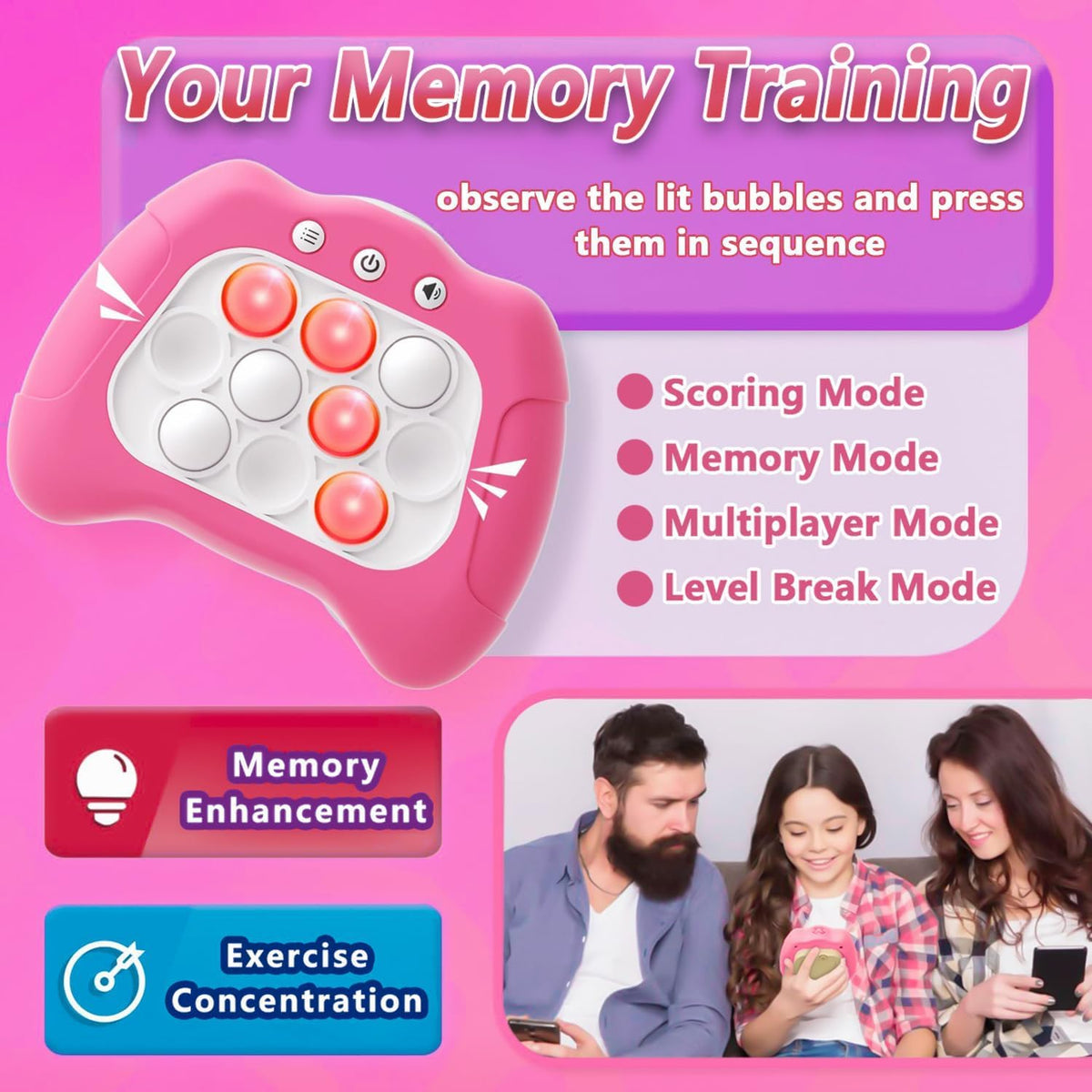 Pop Game, Light Up Fidget Toy for Kids & Adults - Pink - image 3