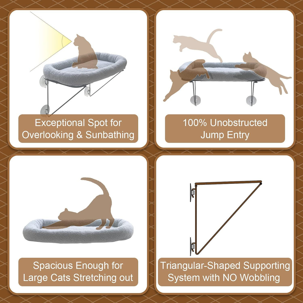 Zakkart Cat Window Perch, 100% Metal Supported from Below – Essentials for Cats - Gray - image 4