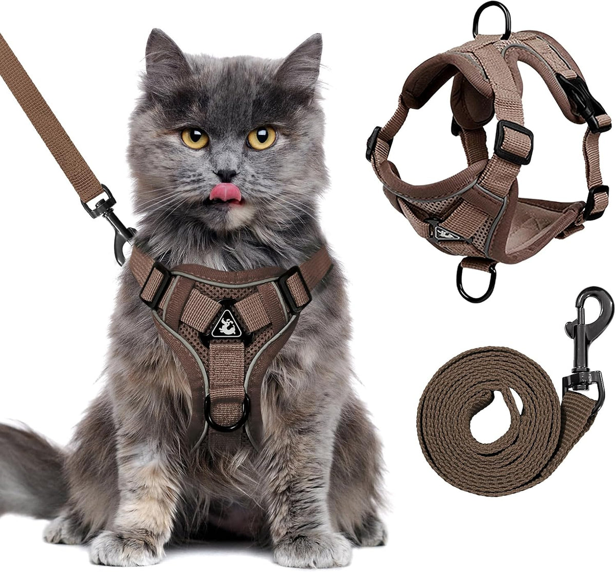 XL Cat Harness Escape Proof for Heavy Cats Adjustable for Extra Large - S / Brown
