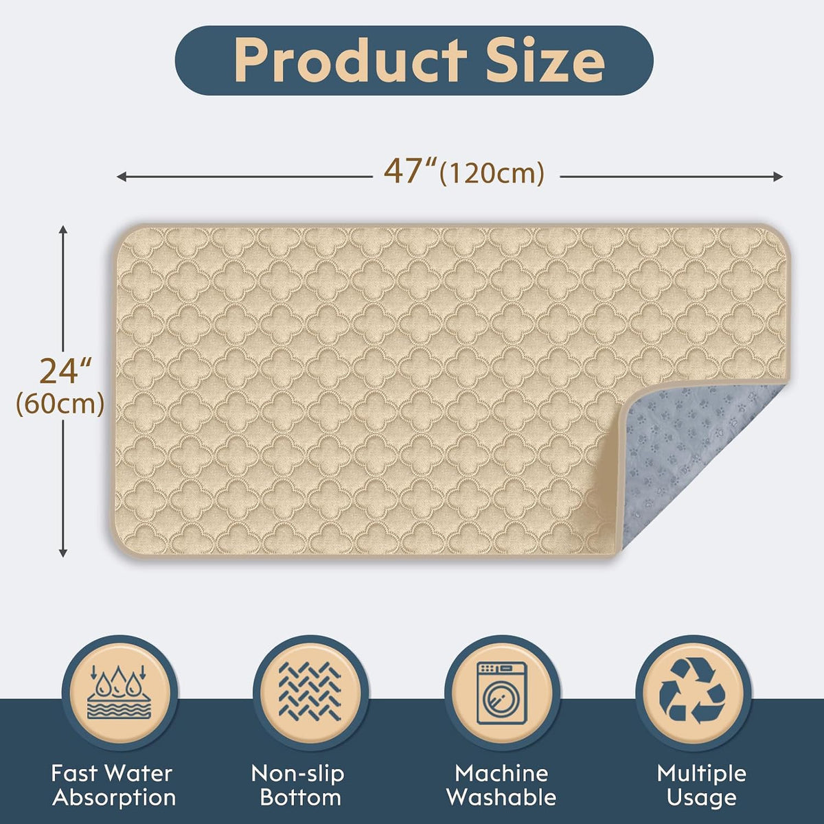 FunFurry Washable Pee Pads for Dogs - Cream / 24" X 47" - 4 Pack - image 2