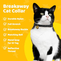 Reflective Breakaway Cat Collar with Bell, Safe Design - Black - image 3