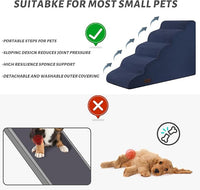 5-Step Dog Stairs and Ramp for High Bed, Non-Slip Sturdy Pet Steps for Small Dogs and Cats,22.2" H,Blue